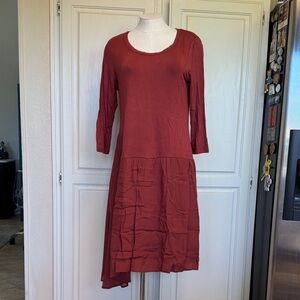 Soft Surroundings Rust Red Long Sleeve Scoop Neck Midi Dress